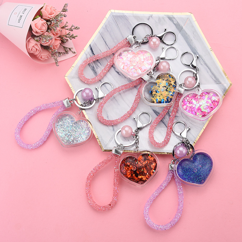 Acrylic Heart Flowable Sequins Quicksand Keychain Wholesale Nihaojewelry display picture 4