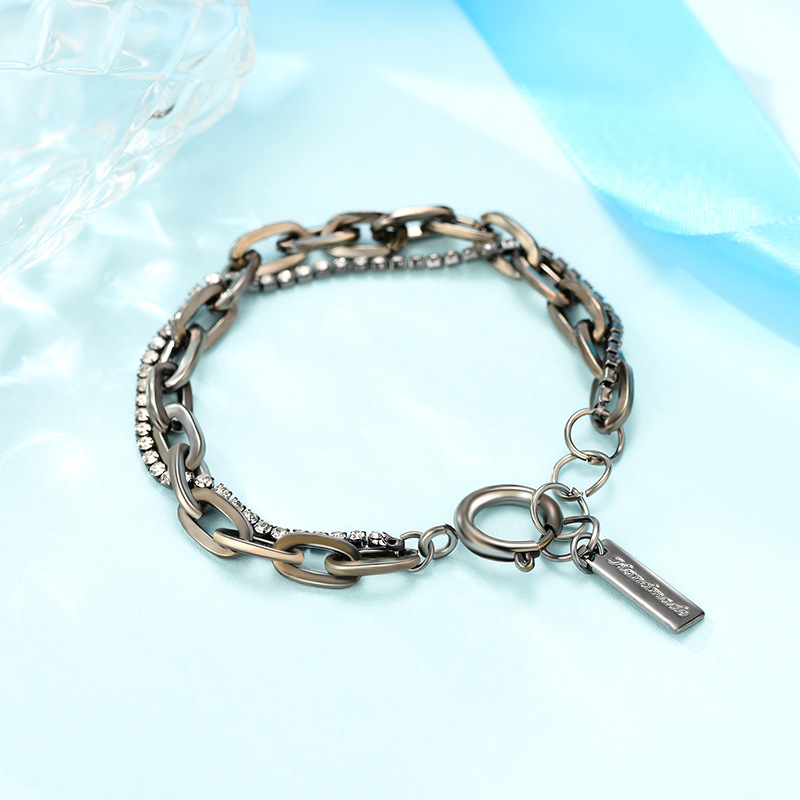 European And American Fashion Hipster Copper Thick Chain Double Rhinestone Bracelet display picture 10