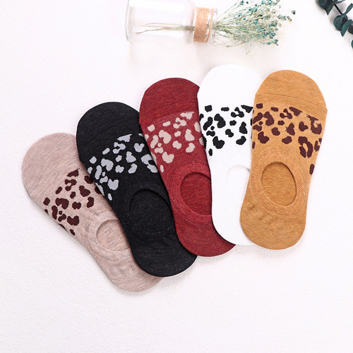 Independently packaged leopard print socks for women summer thin invisible socks cotton boat socks women's shallow socks wholesale