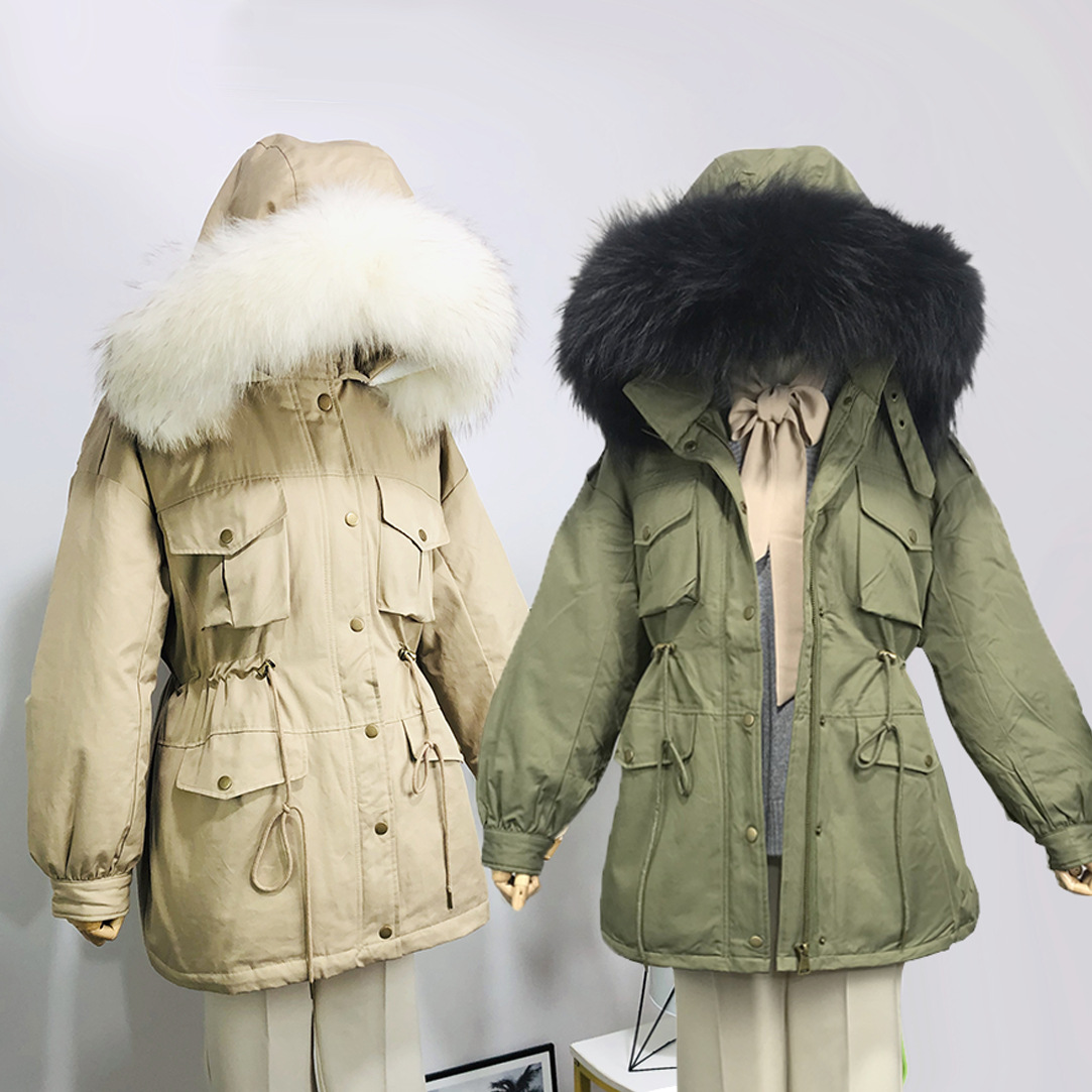 短款羽絨服女工裝韓國東大門連帽大毛領寬松抽繩加厚保暖外套冬裝