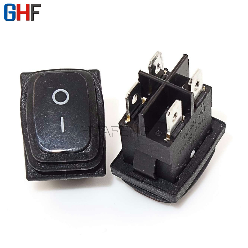 黑色防水船型开关 KCD1-104 15*21mm 4脚防水翘板开关 4脚2档防水