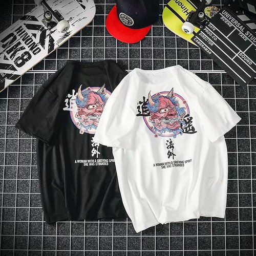 Summer Korean Men's T-Shirt Short Sleeve Loose Printed Free and Easy Casual Loose