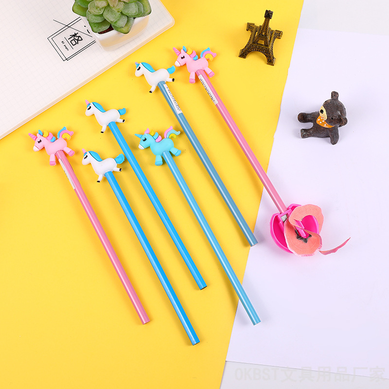 Dibujos animados creativo unicornio Flamingo lápiz decorativo Escuela Primaria estudiante Premio niños Oficina lápiz de escritura negro