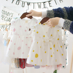 A new summer 2020 girls' clothing item for young children, featuring a small and stylish polka dot dress with a large collar, available for drop shipping.