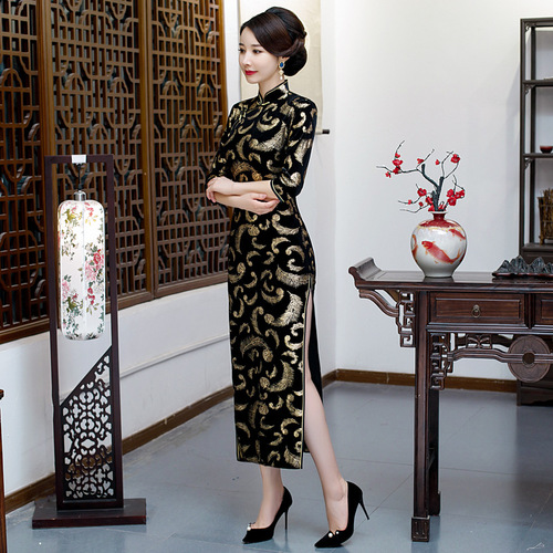 Chinese Dresses Qipao for women robe chinoise cheongsam Cashmere gilded cheongsam