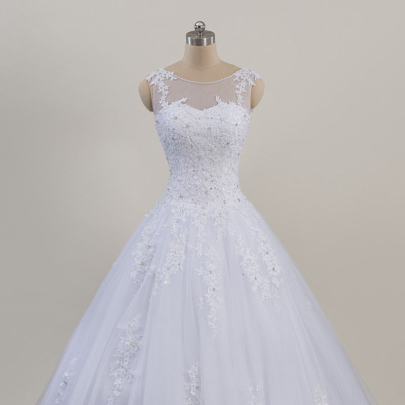 2019 New A- shaped white mesh lace applique high-grade beaded wedding dress A generation of hair