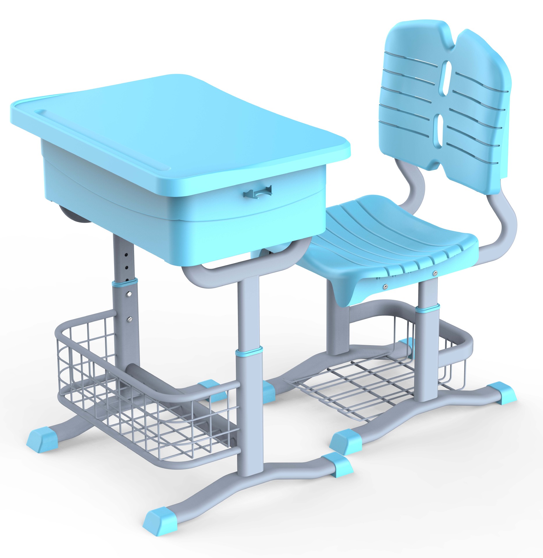 钢塑套管升降课桌椅 桌椅都网栏 天蓝 效果图.33