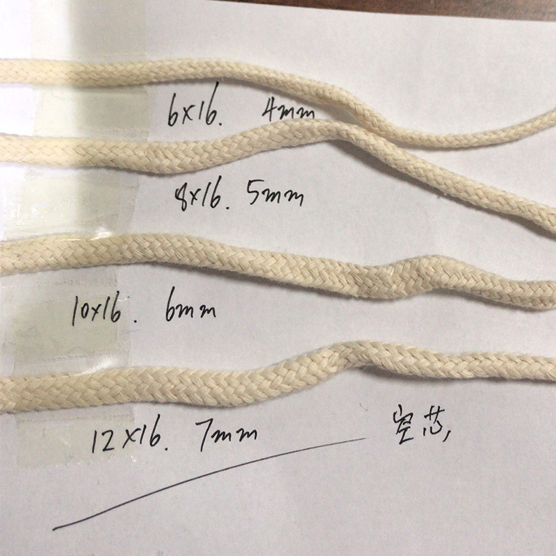 4-7mm core-covered hollow white drawstring cotton rope environmental protection 21 yarn cotton 16-strand woven clothing cotton rope