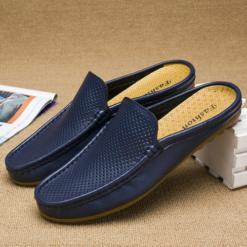 Men's sandals, half-slippers, men's genuine leather summer breathable fashionable shoes, Baotou casual shoes, breathable men's shoes