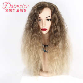 欧美假发女化纤头套染色中分长卷发亚马逊2019新款玉米烫假发头套