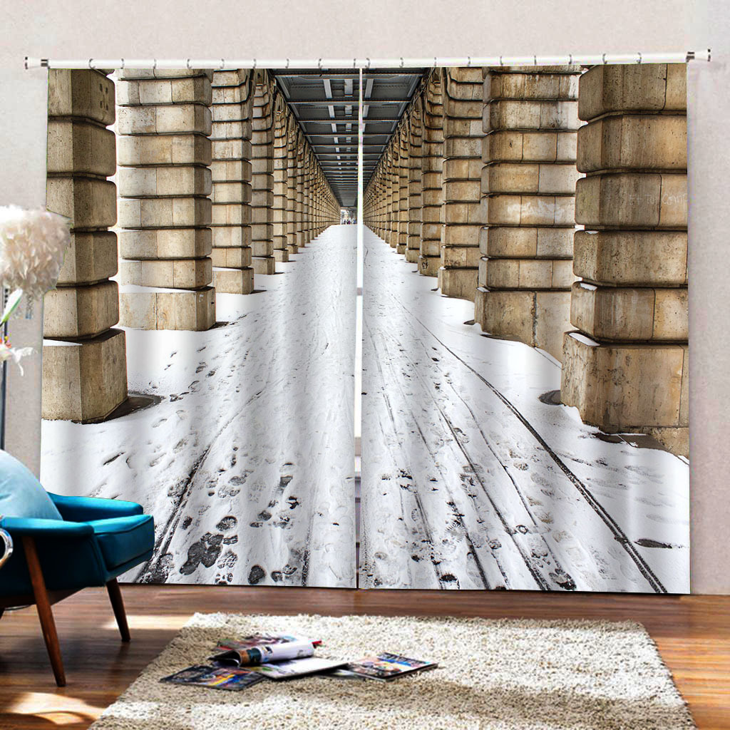 个性创意风格新款桥下雪路窗帘批发 家居书房客厅卧室隔断帘