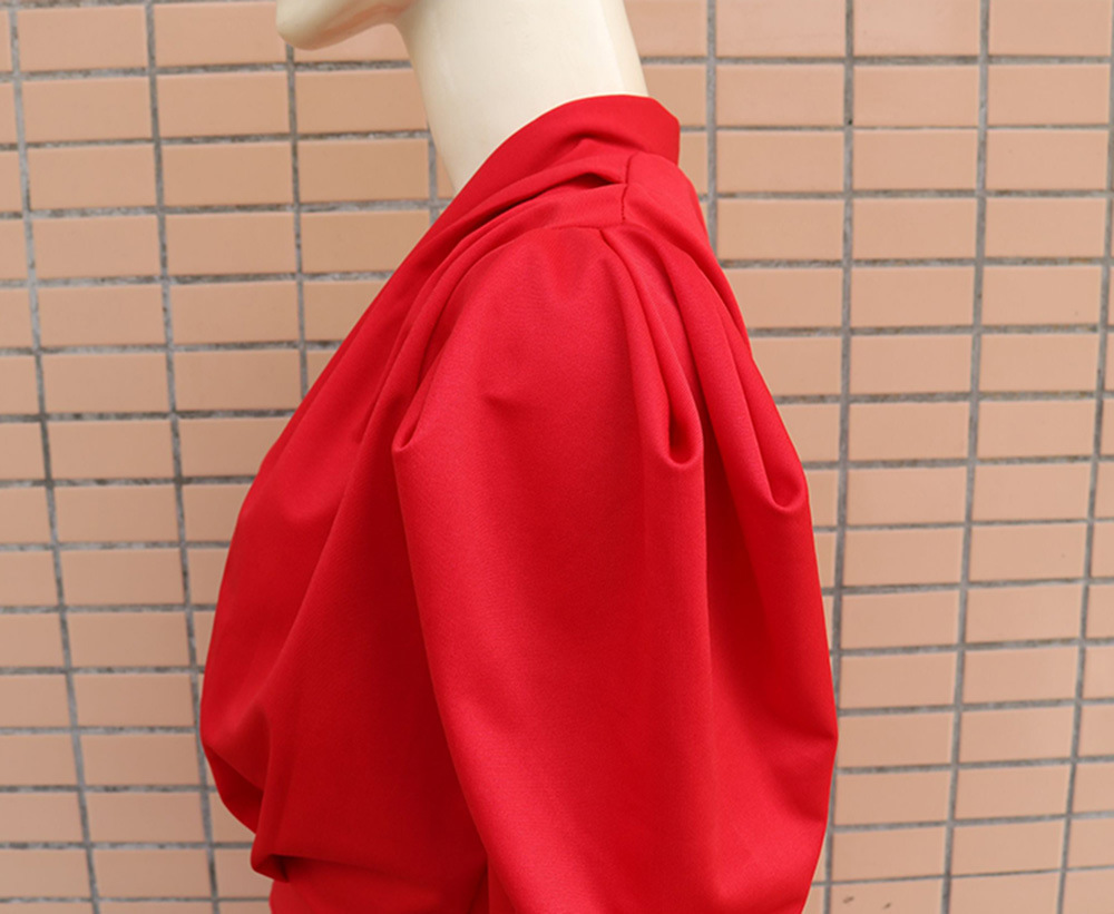 nuevo vestido de color sólido de manga larga con cuello en V y burbuja NSCZ38843