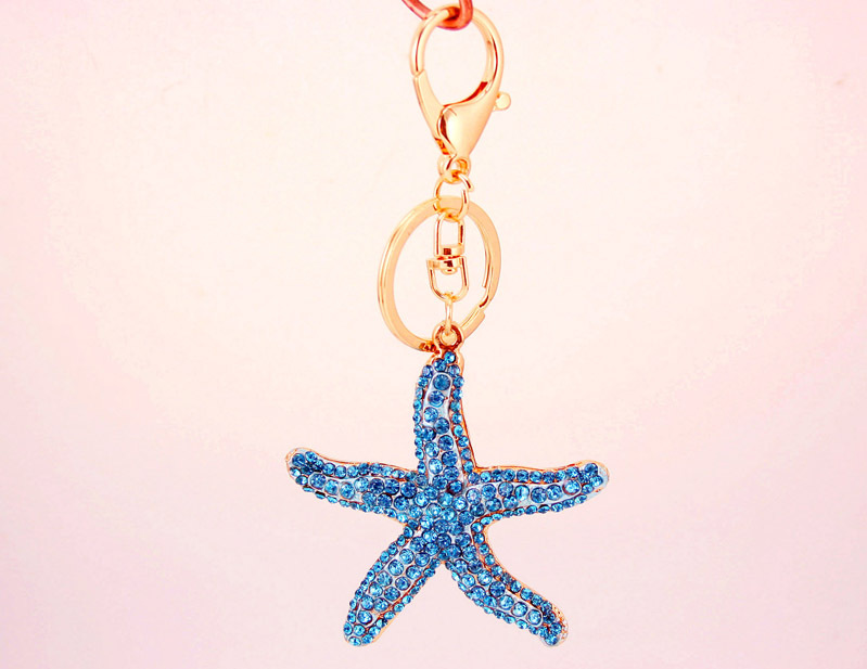 51g Weight Travel Occasion Alloy, Metal Material Starfish Pattern Unisex Gender Pink, Purple, Blue Color Korean  Creative Cute Diamond Sea Star Keychain 9