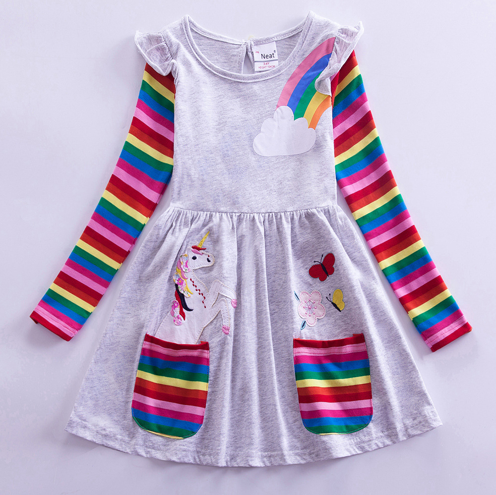 Fashion Rainbow Unicorn Printing 100% Cotton Girls Dresses display picture 2