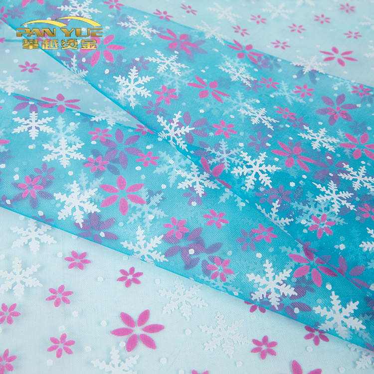 厂家直销烫金印花欧根纱 圣诞装饰舞台服装面料 圣诞装饰童装面料