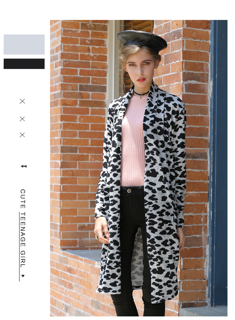 autumn and winter new women s leopard print thin ladies jacket long knitted cardigan NSYH7193