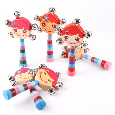 Children rattles Rattle wooden  String of bells baby Small bell Toys Rattle drum 0-1 Year old baby playing Tool