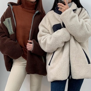 [Ежемесячные продажи 1000] 4 Цвет 4 ярда, осень и зима, корейская новая стенд -ошейная куртка на молнии, цветная ягненка волосатая куртка