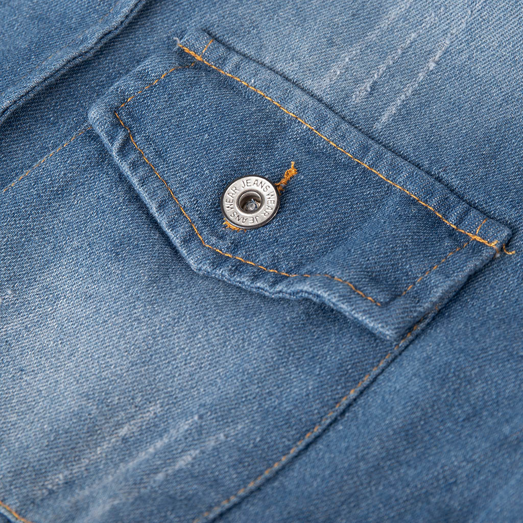 Flap Pockets Elastic Waist Zipper Denim Jackets
