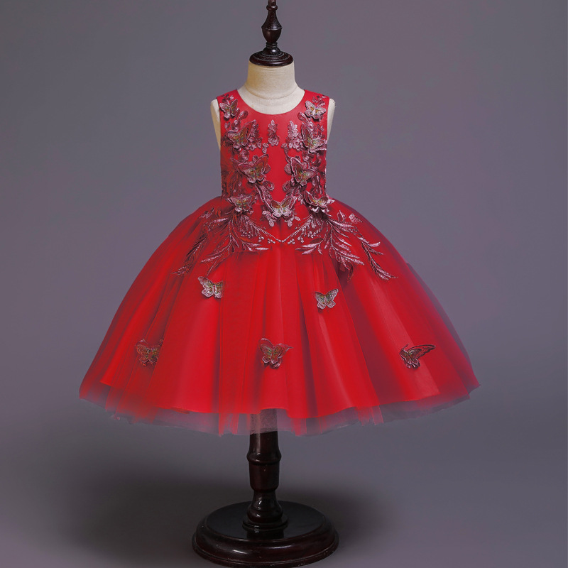 2019 nuevo transfronterizo exclusivo Amazon niñas vestido de mariposa encaje niños vestido de pasarela de una sola pieza entrega