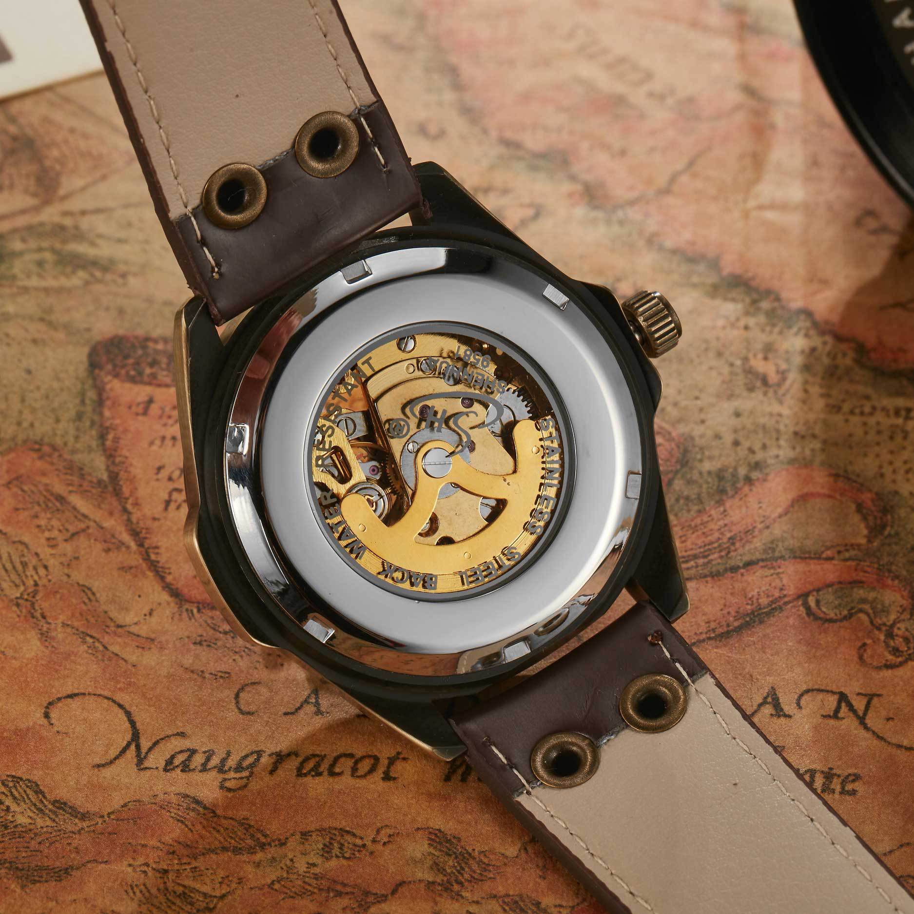 72g Weight Tempered Glass Mirror Material Genuine Leather, Steel Belt Strap Material Watch Classification Pointer Display Type Butterfly Double Snap, Buckle Buckle Style Round Dial Shape Casual, Daily Occasion Mechanical Movement Color Block Pattern All Seasons Season Men's Gender Retro Style Retro Color Block Butterfly Double Snap Buckle Mechanical Watch Men's Watches 17