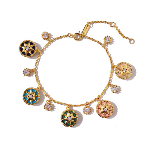 【07】Korean Version Ins Niche Design Sense Eight-pointed Star Single Diamond Compass Octagram Chaos Flower Zodiac Necklace Set