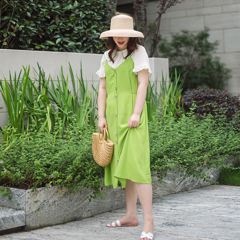 Chiffon Dress suit Two piece set Large mm2019 summer new pattern Butter Fruit color Show thin By age Western style