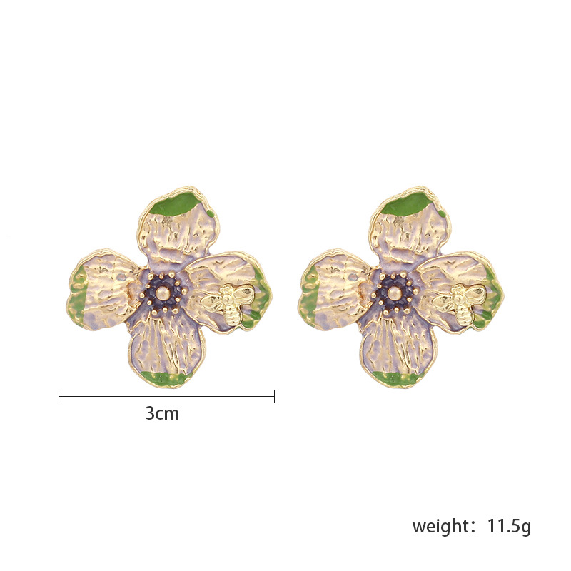 12g Weight Earrings Classification Wedding, Travel Occasion Women'S Gender Purple, Yellow Color Korean Fashion Dripping Oil Flower Earrings 无