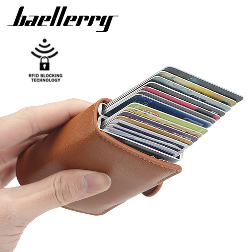 baellerry card bag men's European and American thin automatic elastic card bimetal aluminum box card holder youth buckle card holder