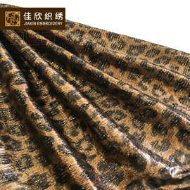 欧美时尚时装连衣裙烫金珠片布 针织底豹纹珠片绣 亮片绣花面料