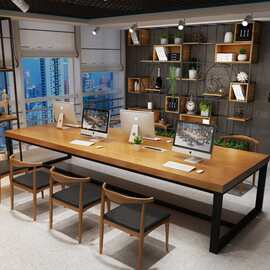 北欧实木办公桌公司铁艺大板会议桌职员长条洽谈培训桌定制环保漆