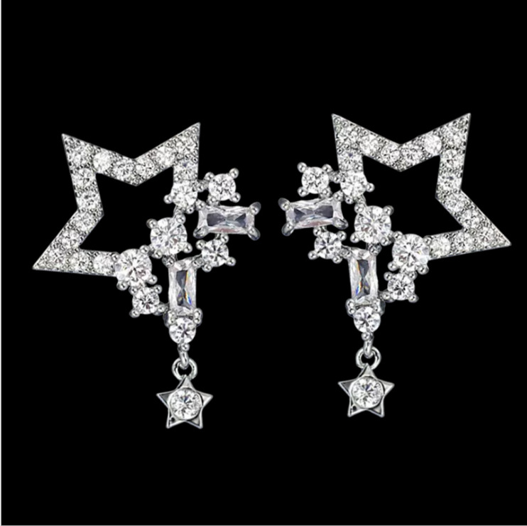 Fashion Long Tassel Fashion Simple Five-pointed Inlaid Rhinestone Star Earrings display picture 5