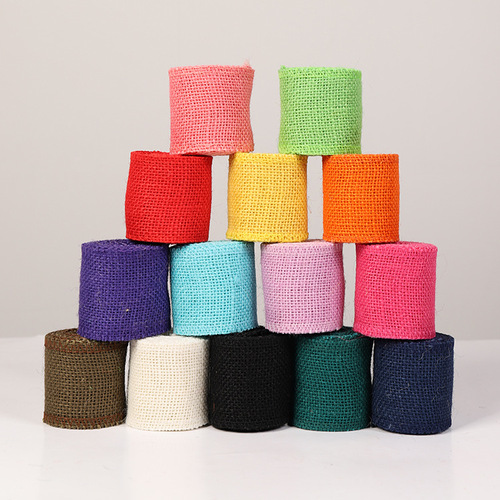 Factory direct sale 6.0 width handmade DIY Christmas decorative linen roll colorful hemp rope webbing 2 meters
