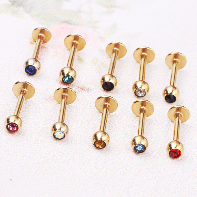 Fashion Solid Color Stainless Steel Inlay Artificial Diamond Ear Studs 1 Piece