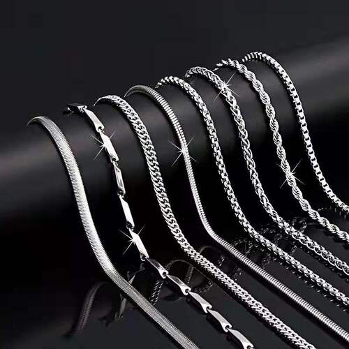 Internet celebrity men's titanium steel box chain necklace flat snake chain keel chain water wave chain stainless steel clavicle chain jewelry
