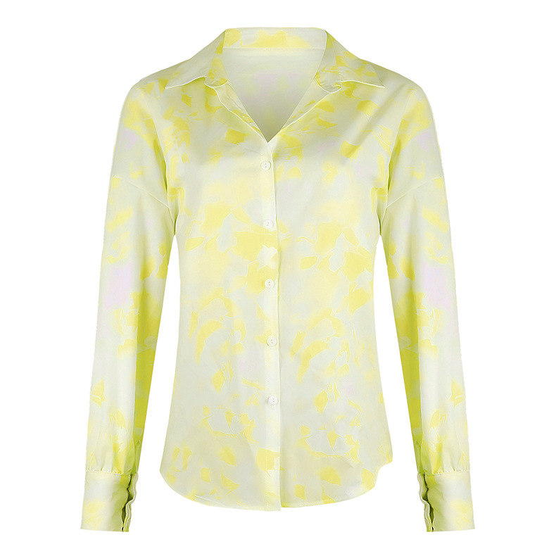 autumn new women s print long sleeve lapel shirt  NSKX6073