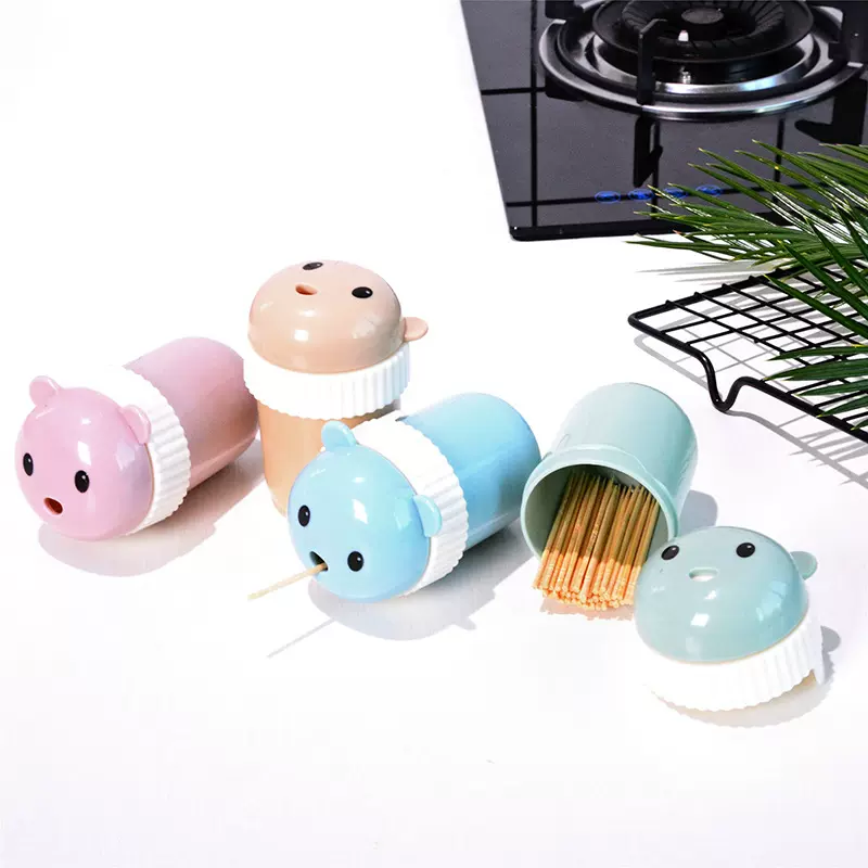 可爱卡通小熊牙签桶北欧简约塑料牙签盒牙签筒家用客厅牙签收纳盒