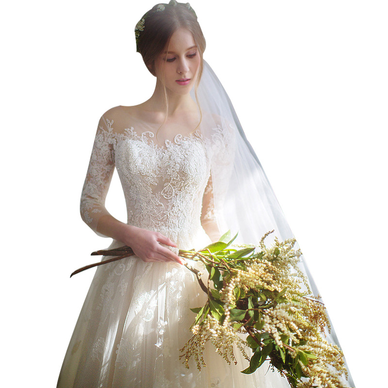 Abbigliamento donna Abito da sposa nuova sposa manica media strascico stile foresta semplice super fata sogno donna incinta copertura gravidanza pancia femmina_voghion.com