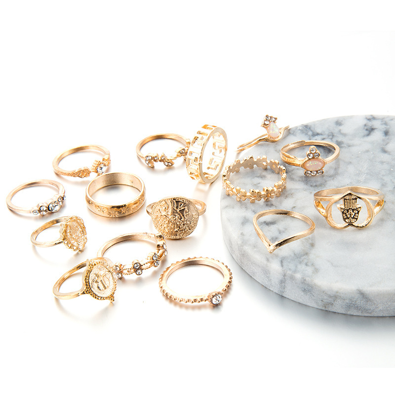 15PCS Gold Ring Set Knuckle Joint Stackable Vintage Midi Bohemian Crystal Fashion Jewelry VSCO TikTok E-Girl Style