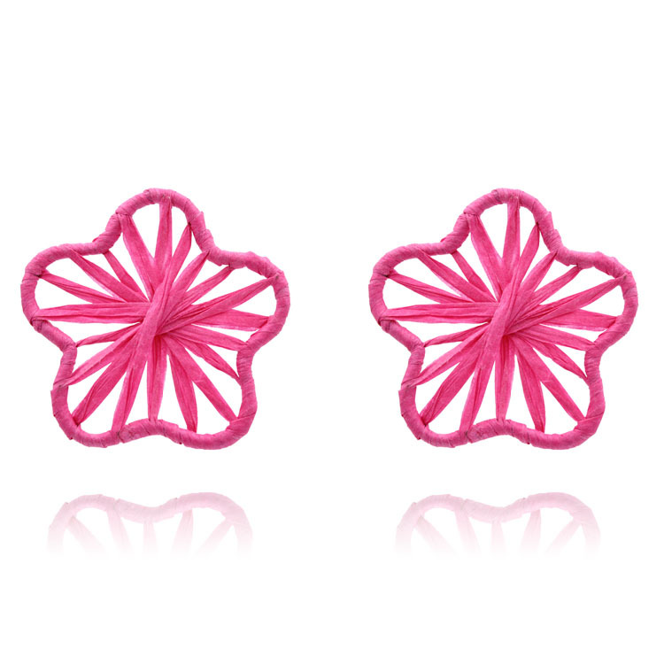 跨境欧美热销耳饰五星合金耳环纯手工编织拉菲草S925银针耳饰