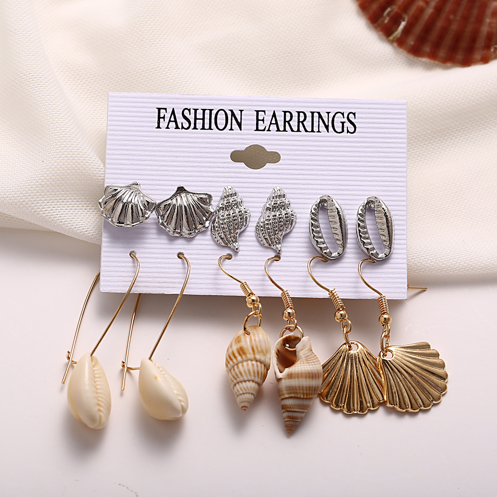 New Creative Retro Golden Silver Shell Scallop Earring Set Wholesale Nihaojewelry display picture 8