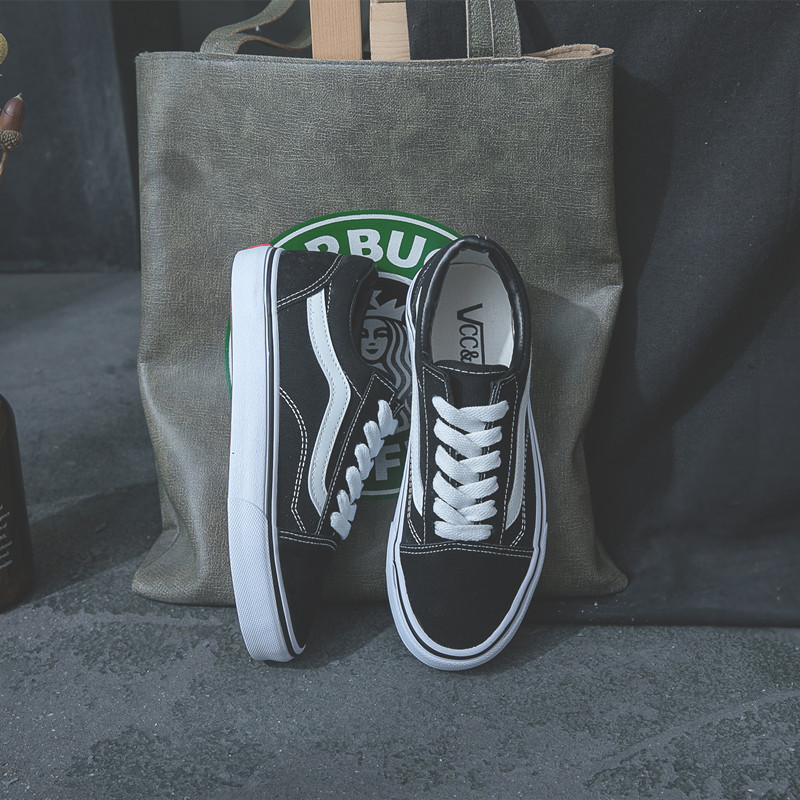 帆布鞋女2019春季新款学生鞋子韩版原宿ulzzang百搭黑色万斯板鞋