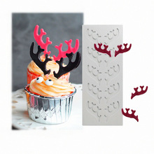 圣诞麋鹿角硅胶模具 纸杯翻糖蛋糕装饰模 巧克力插牌模具silicone