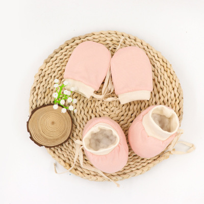 婴儿手套脚套防抓脸新生儿手套加绒保暖秋冬加厚护手套纯色棉宝宝|ms