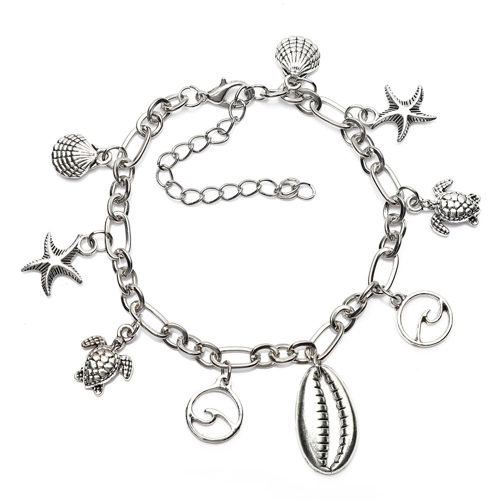 New Fashion Ocean Series Starfish Wave Shell Alloy Pendant Anklet For Women display picture 8