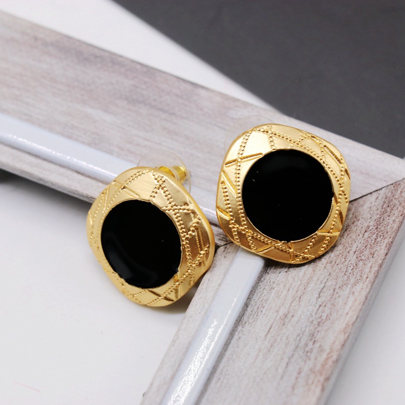 Aretes Para Mujer De Moda Rojo Negro Square Round Drops 925 Aretes De Plata Retro display picture 3