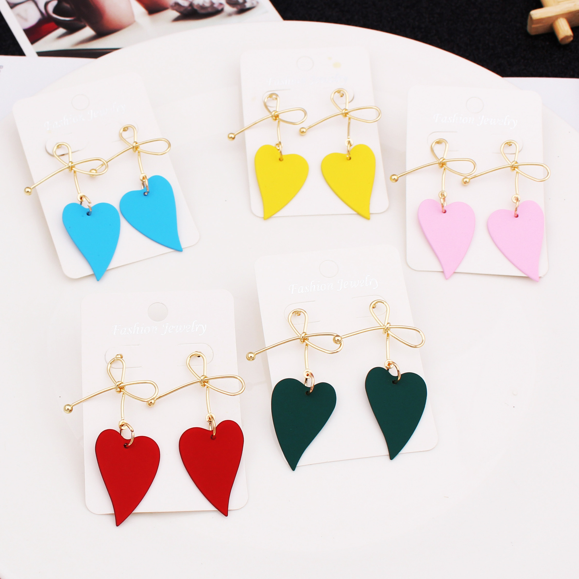 10g Weight Drop Earrings Classification 1 Pair Quantity 1 Pair Fashion Heart Shape Bow Knot Alloy Plating Women's Drop Earrings