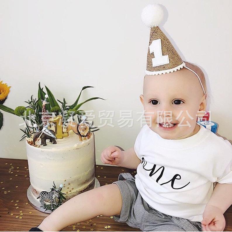 birthday hat麻布森系ins风生日派对帽子狗狗儿童周岁拍照道具