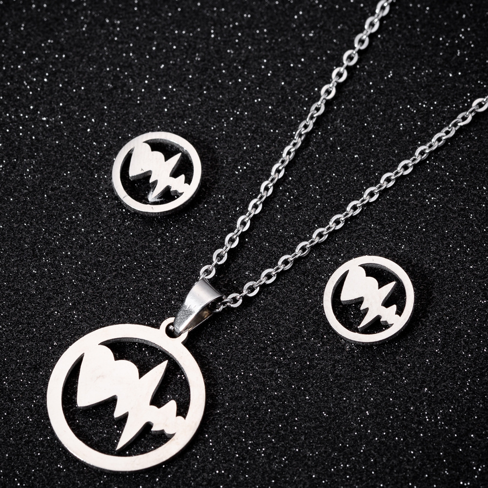 Fashion Electrocardiogram Stainless Steel Jewelry Set 2 Pieces