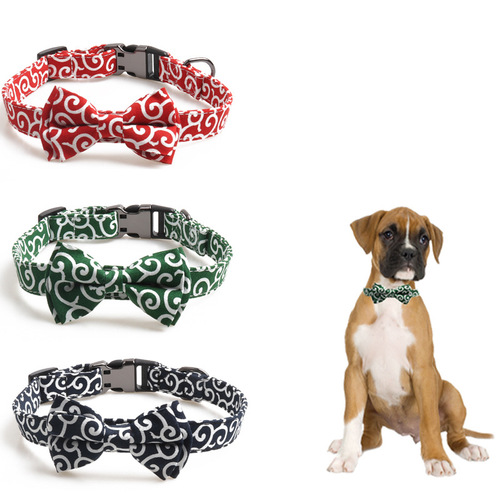 Japanese butterfly clip dog collar with Chinese knot, pet collar with half-metal clips, suitable for medium to large dogs, can be engraved